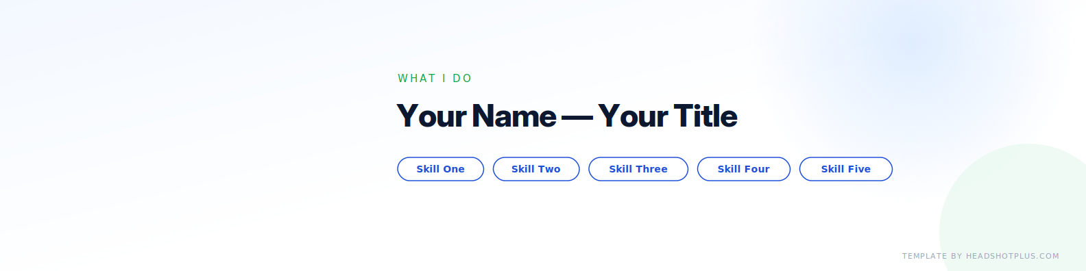 LinkedIn banner template with a light background and a horizontal row of skill keyword chips