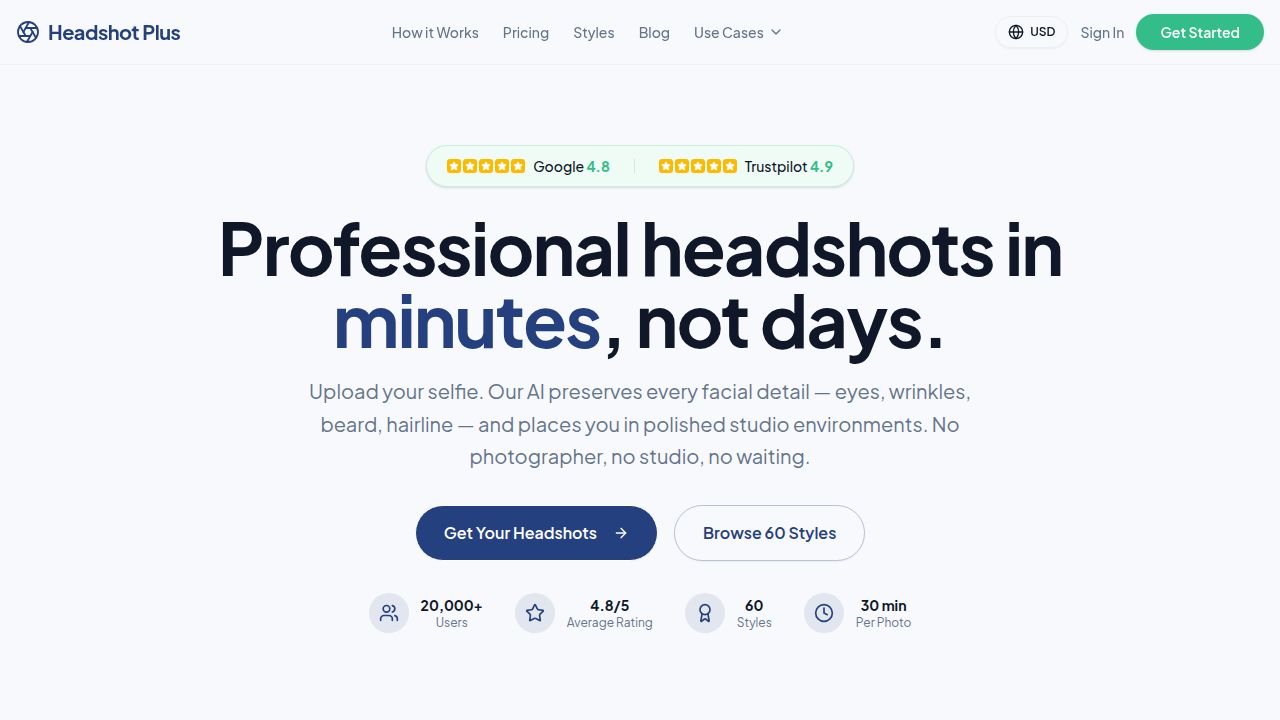 HeadshotAI: AI headshot generator homepage